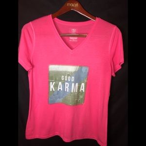 Good karma pink v neck shirt
